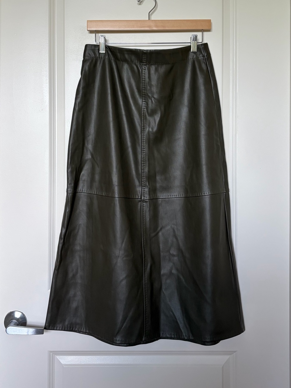 Max Studio Olive Green Faux Leather Midi Skirt